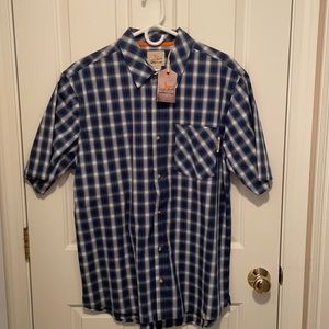 Field and Stream Short-sleeved Blue Plaid Button Up, Men’s Large